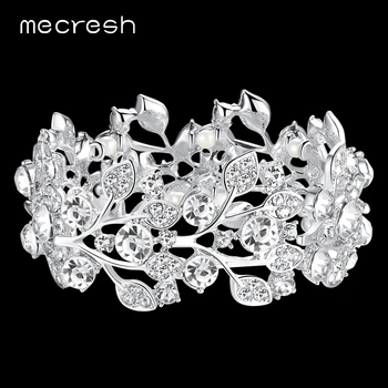 

Mecresh Luxury Crystal Wedding Bracelets & Bangles for Women Silver Color Leaves Bridal African Bracelet Christmas Jewelry SL108