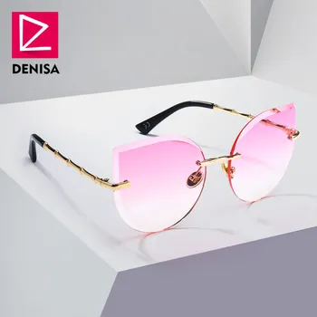 

DENISA Cool Women Sunglasses Cat Eye Fashion Driver Glasses Girls Pink Rimless Sun Glasses Ladies UV400 zonnebril dames G23018