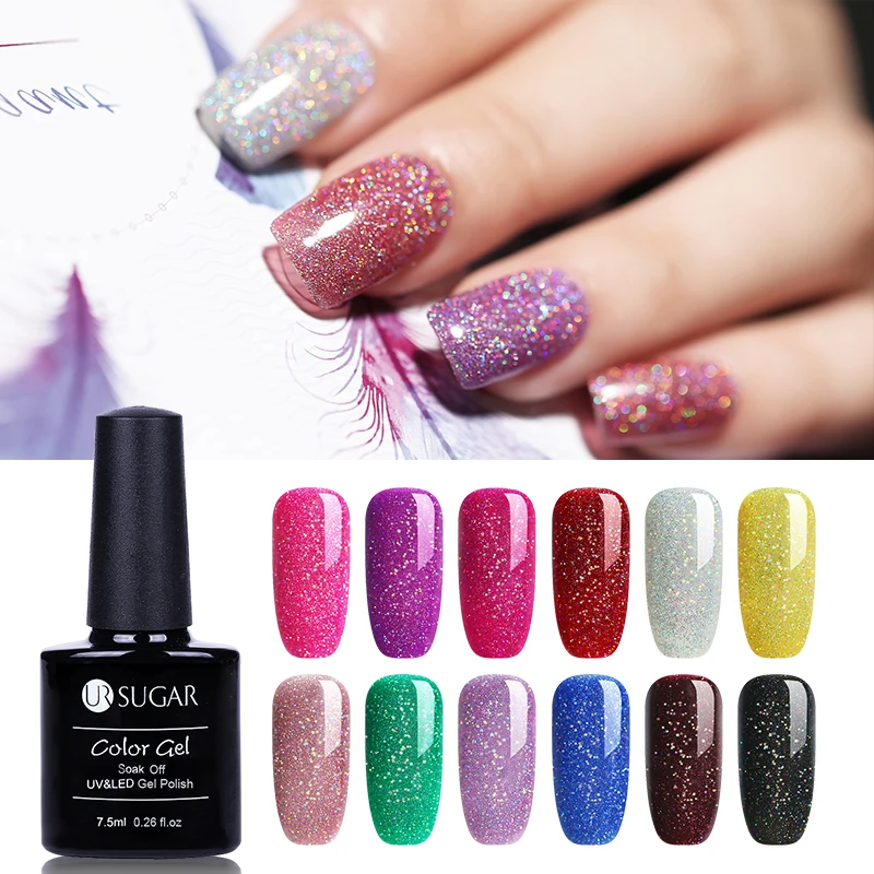 

UR SUGAR 7.5ml Rainbow Shimmer Holographic Nail Gel Polish Colorful Super Shine Manicure Soak Off UV Nail Art Gel Varnishes