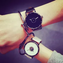 2016 nouvelles Dames montre bracelet En Cuir De Mode Lovers montres casual Creative quartz montres femmes noir blanc bracelet horloge