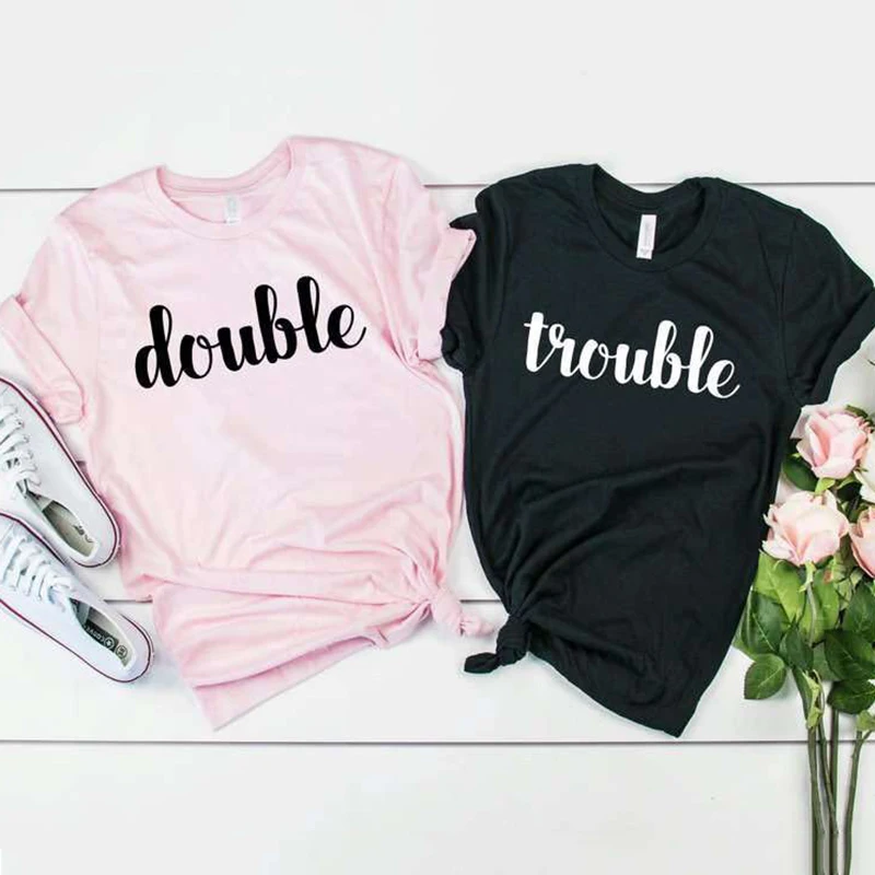 

double trouble T Shirt Plus Size Women Men Funny black pink T Shirt For Lady Hipster Casual Tees Tops