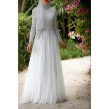 Heißer verkauf 2016 weiß eleganten muslimischen arabischen kaftan dubai abendkleid mit langen Ärmeln a- line chiffon vestido de festa longo