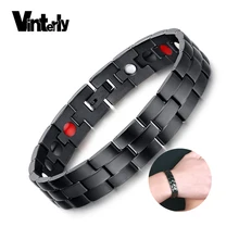 Vinterly черные магнитные браслеты для мужчин Здоровье энергии браслет с германием Мужская Цепочка Из Нержавеющей Стальной магнитный браслет мужской