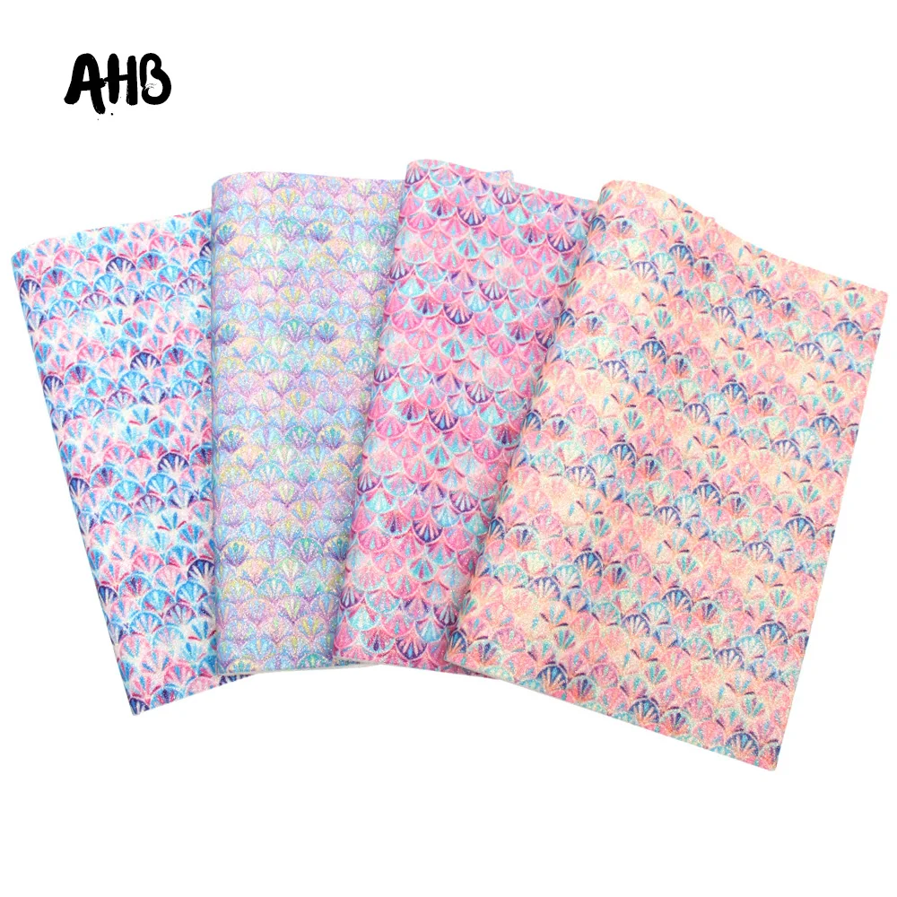 

AHB Glitter Leather Sheets Shiny Mermaid Flower Pattern For Sewing DIY Hair Bows Bags Handmade Patchwork Crafts Decor Materials