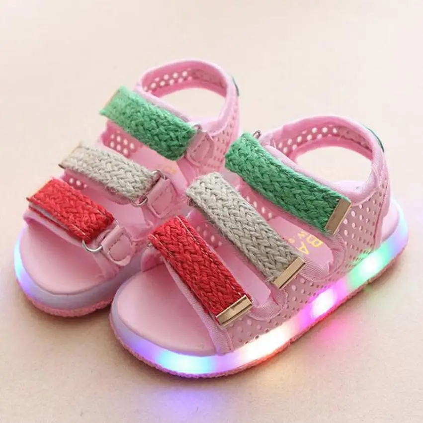 Летние детские сандалии, обувь для малышей, детские спортивные летние сандалии для мальчиков и девочек, светодиодный свет, обувь, кроссовки copodenieve