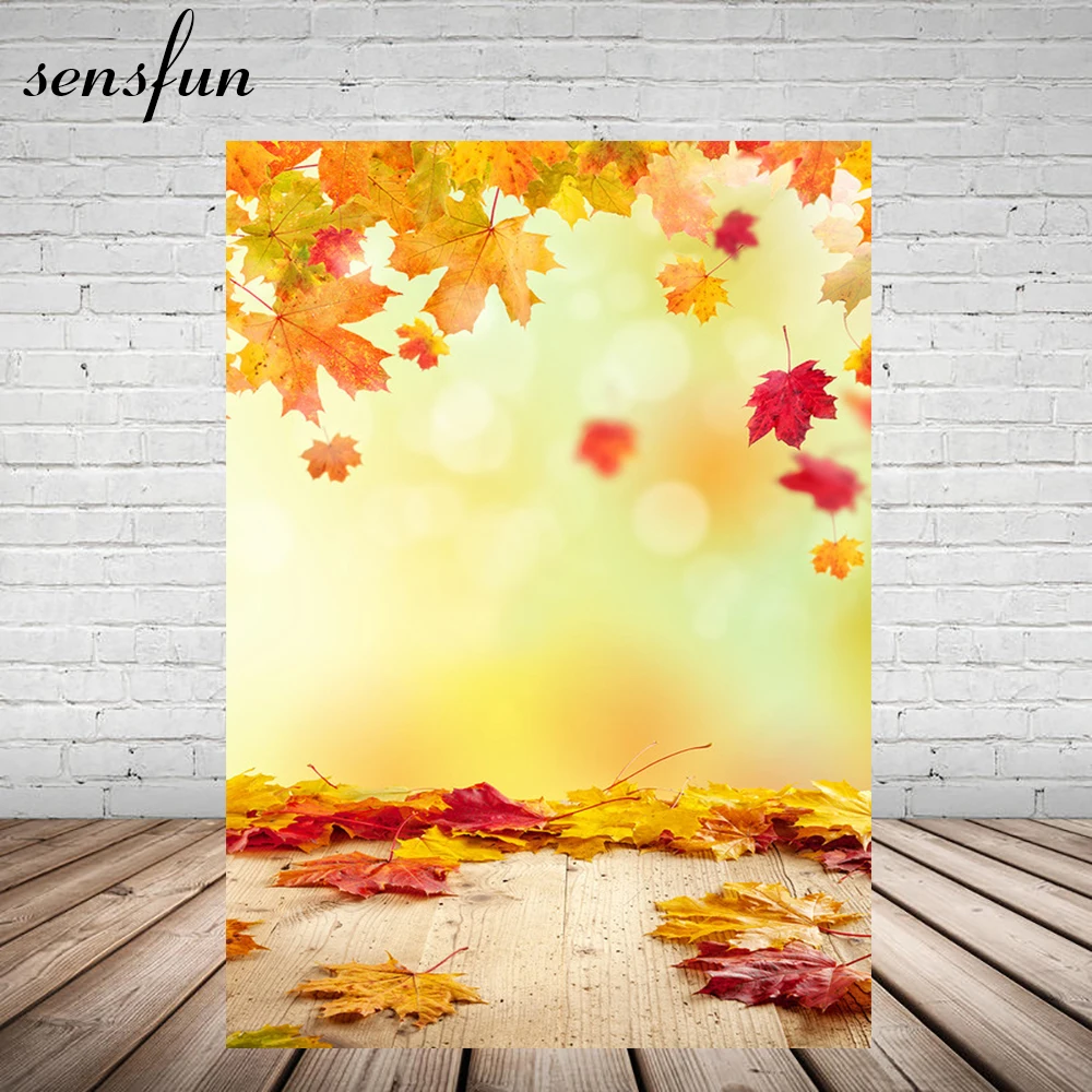 Виниловый фон с листьями Sensfun осенний кленовый Bokeh Wood для фотостудии по