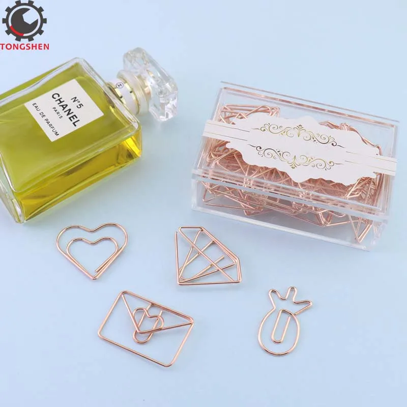 Kawaii Love Heart Rose Gold Paper Clips Bookmark Metal Binder Paper Clip Bookmark Office Statioinery School Office Supply