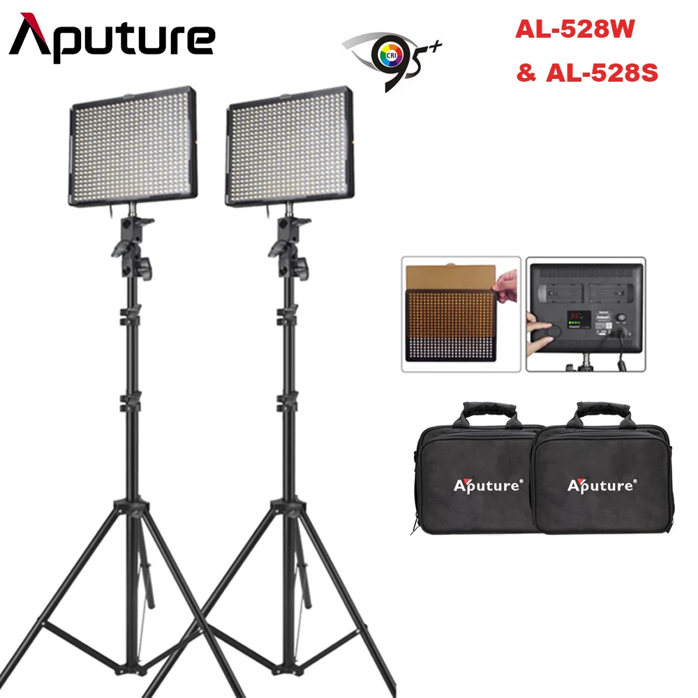 

Aputure Amaran AL-528W & AL-528S CRI95+ 3200K/5500K 528Pcs Dimmable LED Video Light Panel with 2Pcs Light Stand for DSLR Cameras