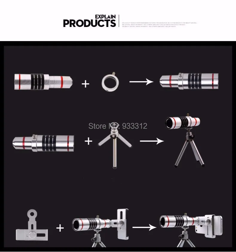Камера изделие комплект: 18x Алюминий Лупа объектив для телефона+ Ткань для очистки+ Алюминий штатив для GALAXY S8 S7 A MINI NEO/P9 G9 Lite P10