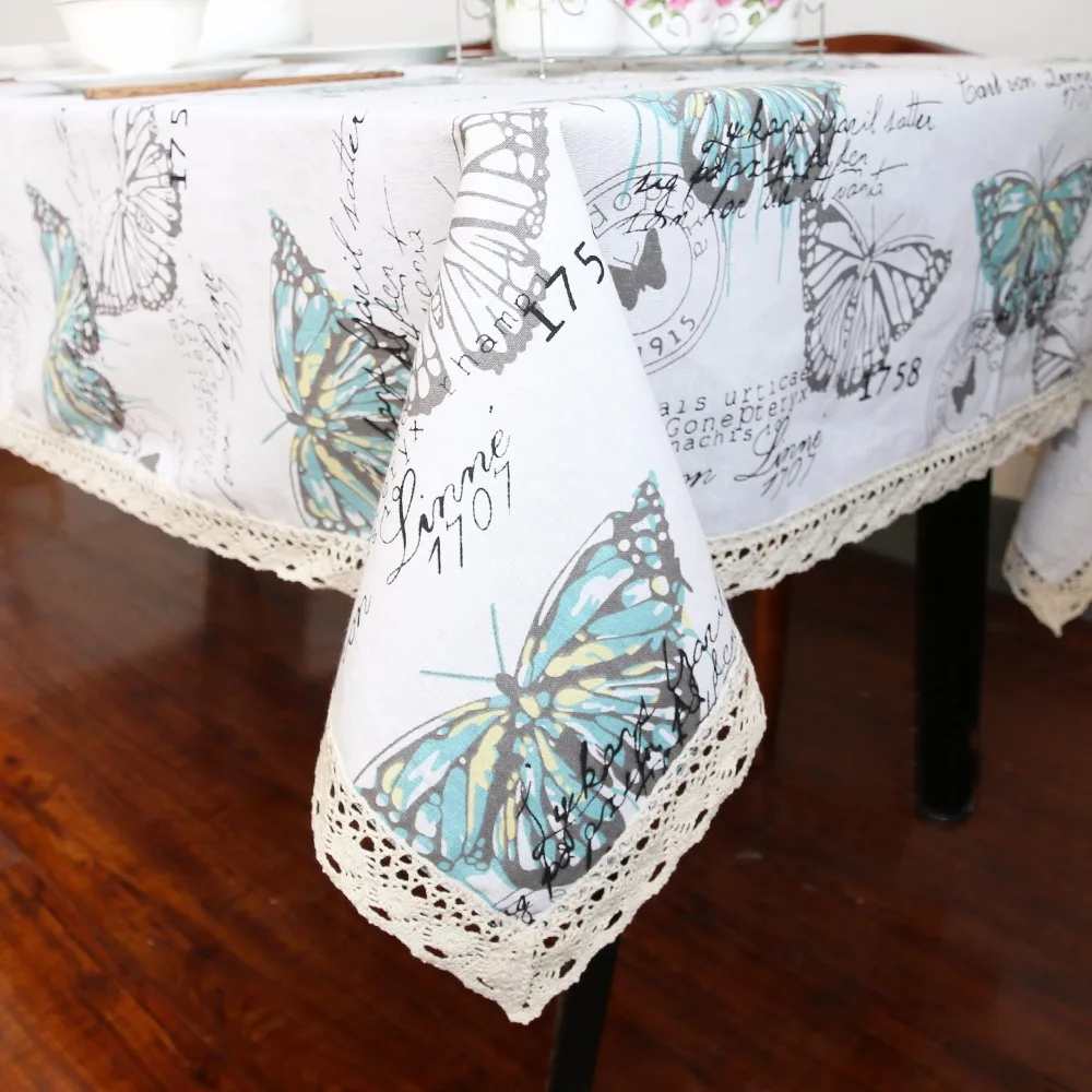 BeddingOutlet Butterfly Tablecloth Cotton Linen Dinner Table Cloth Insect Macrame Decoration Lacy Table Cover Pastoral Washable