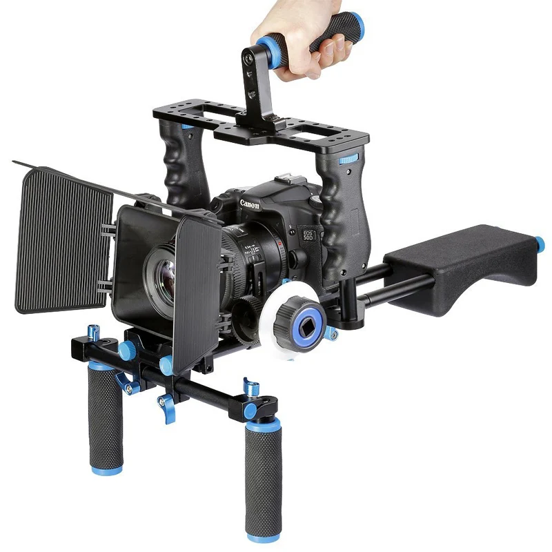 DSLR Video Stabilizer Shoulder Mount Rig+Matte Box+Follow Focus+Cage