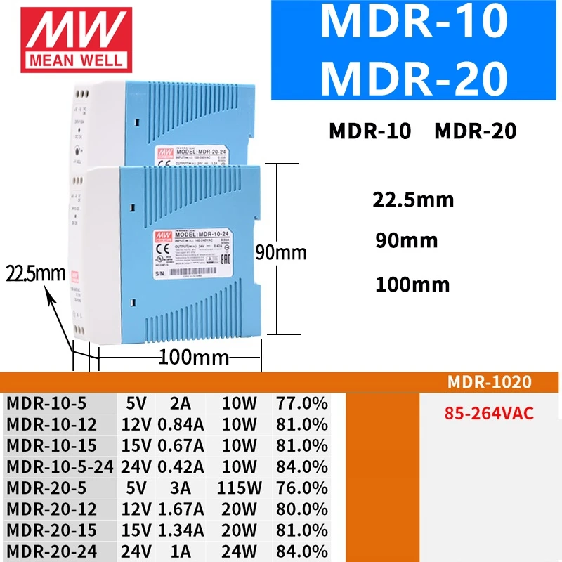 Бренд MEAN WELL представляет MDR-10 20 40 60 100 до 5 лет, 12 предметов в упаковке 15 24 48 meanwell MDR-10-20-40-60-100 Вт до 5 лет, 12 предметов в упаковке 15 24 48 V Выход промышленные на din-рейку