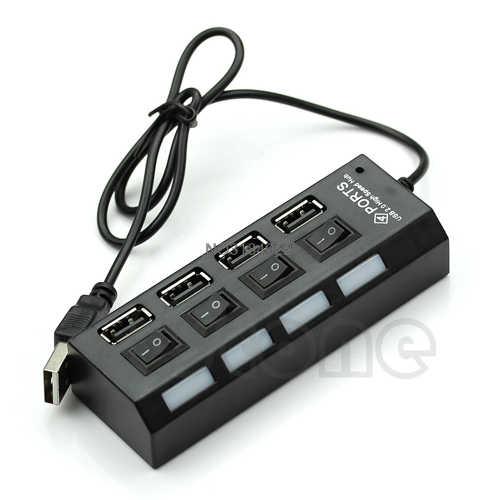 

External Multi Hub Expansion 4 Ports USB 2.0 On/Off Switch LED 480 Mbps Splitter