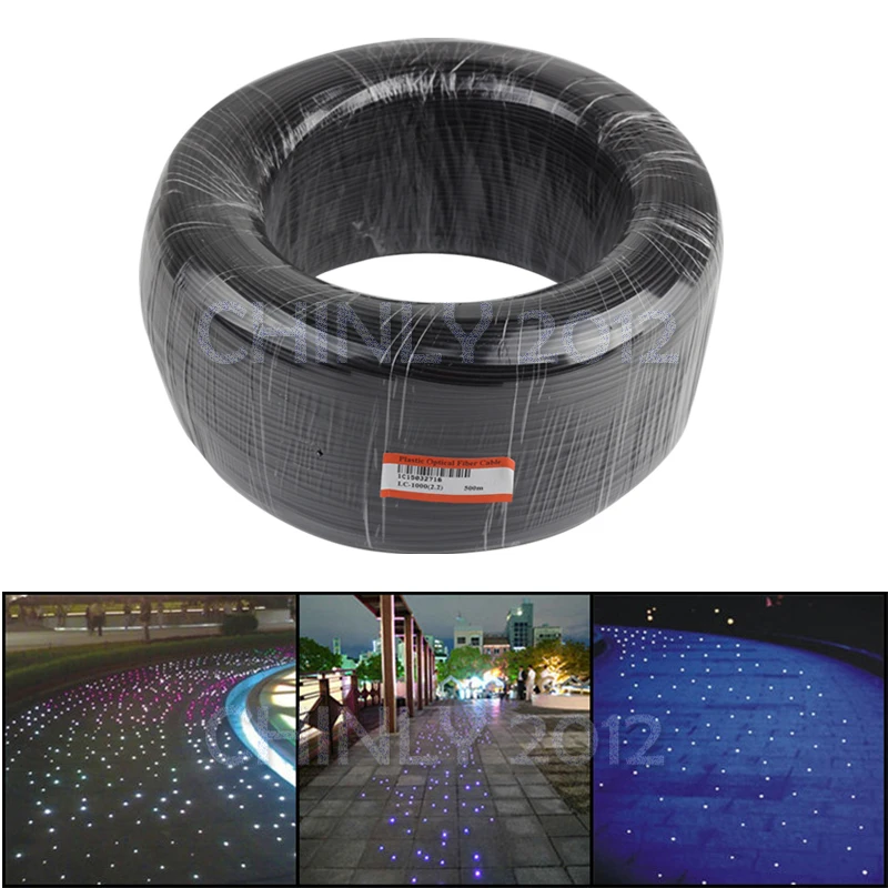 1.0mm Black Cover Plastic End Glow Fiber Optic Cable 500m for Decorative Project 