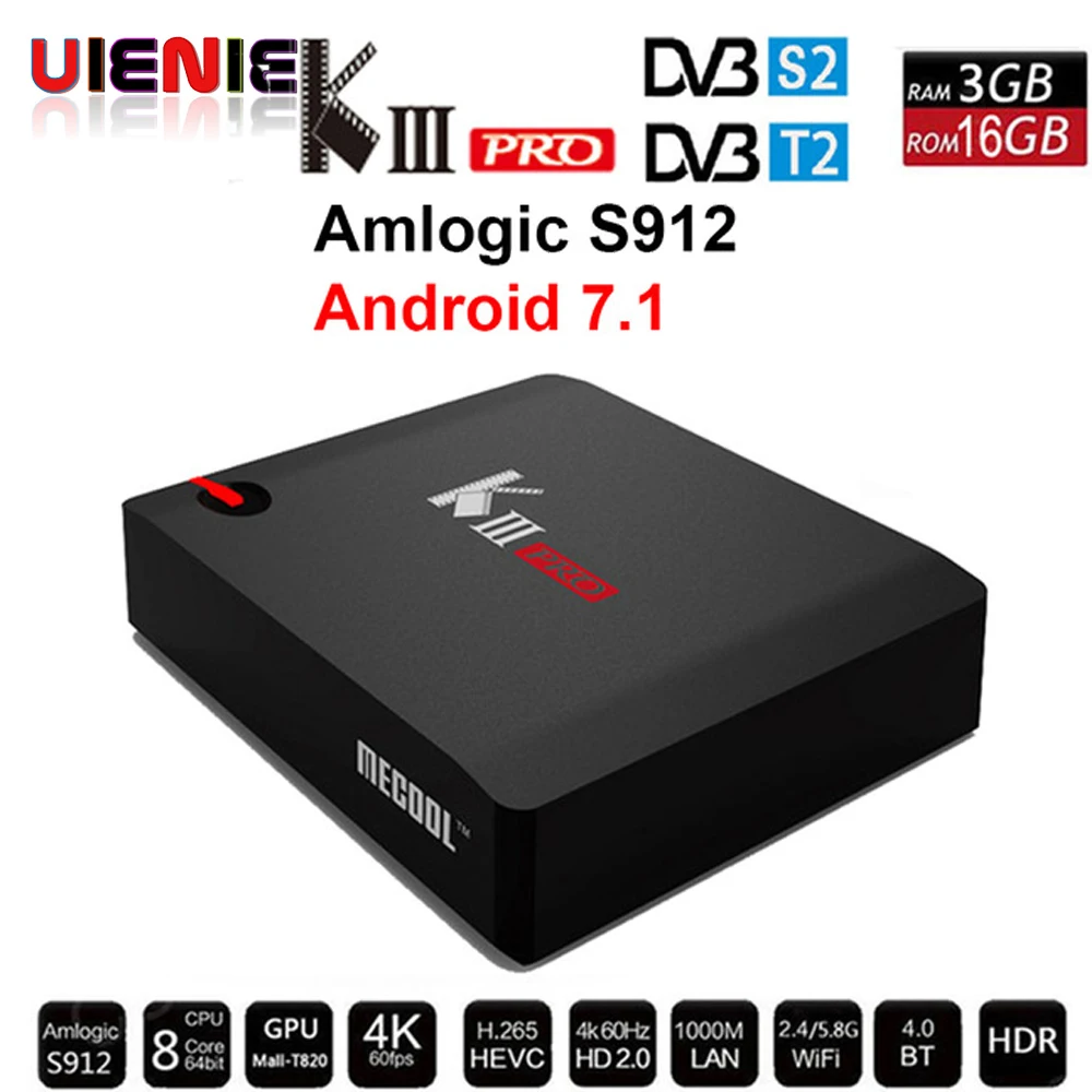MECOOL KIII PRO DVB-S2 DVB-T2 DVB-C Android 7 1 ТВ приставка 3 Гб 16 K3 Pro Amlogic S912 Восьмиядерный 4K комбо Cline