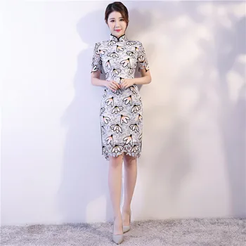 

Shanghai Story New Arrival Traditional Chinese Stereoscopic embroidery Cheongsam Dress Short Style Knee Length Cheongsam Qiapo