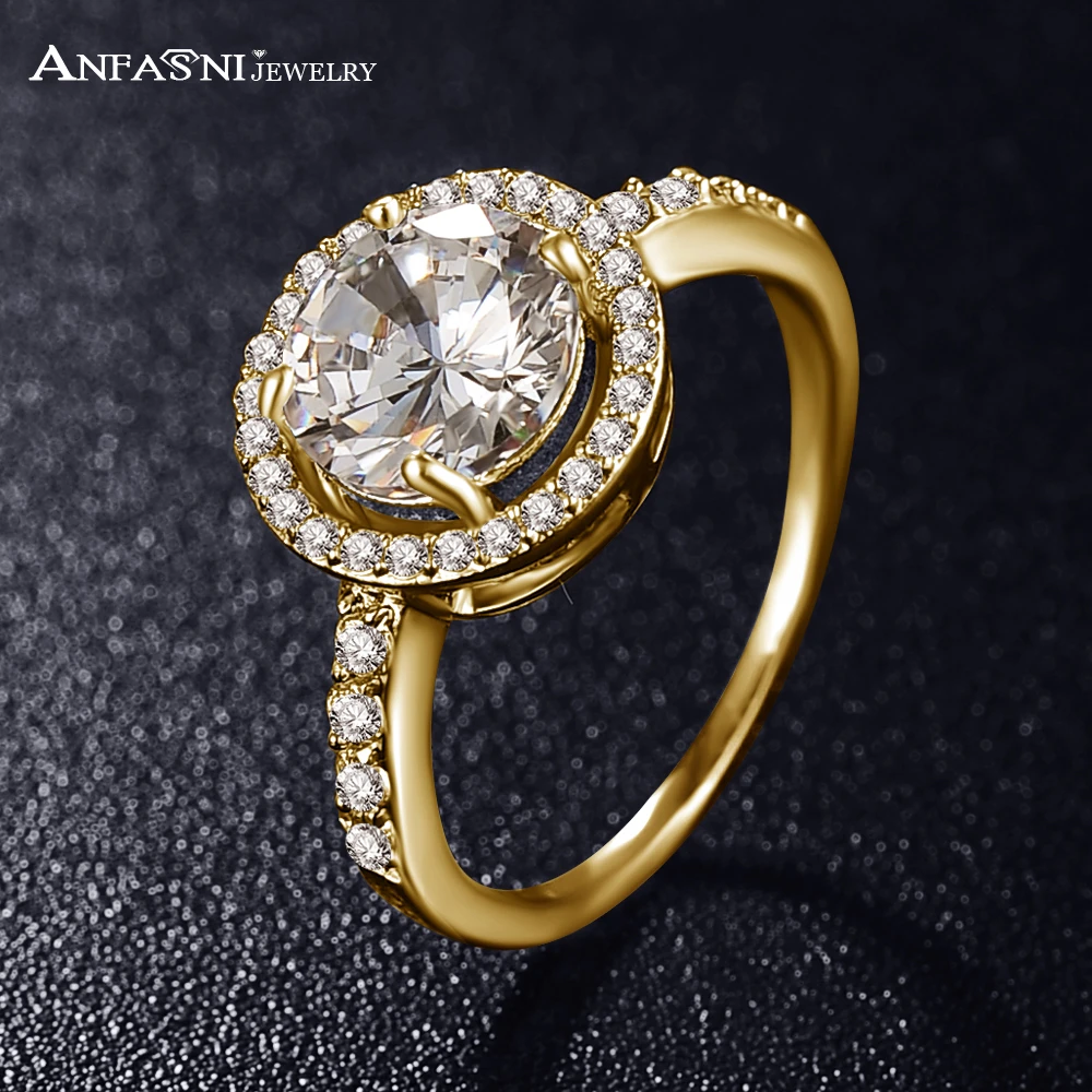 ANFASNI Women Wedding Ring Silver Color 2ct Hearts & Arrows Cut Round AAA Cubic Zircon Rings Jewelry CRI0001-B