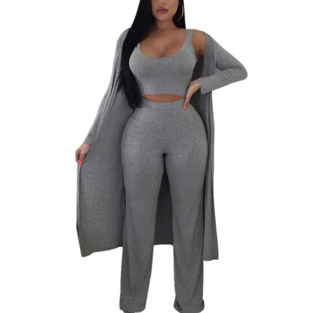 

New Fashion Autumn Sexy Beach Style 3 Piece Women Set 1 Piece Outwear 1 Piece Top 1piece Long pant Bodycon Sets
