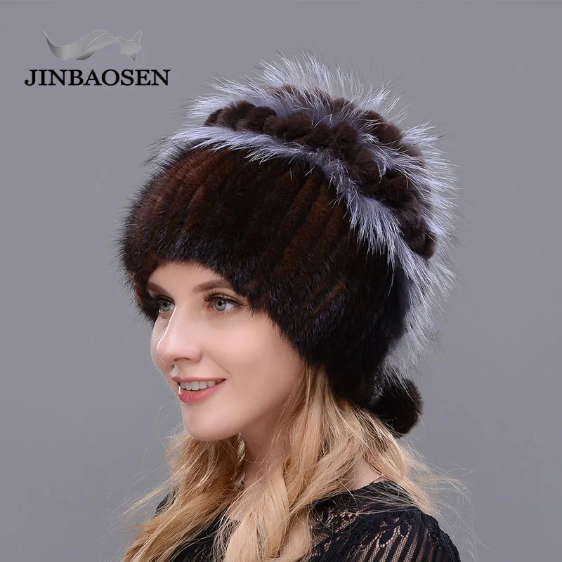 2018 Woman winter Russian fur fashion real fur hat mink fur rabbit natural fox knit wool ski hat warm ear protection travel hat