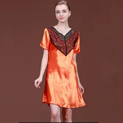 2018 Для женщин Ночная шелкового атласа сращены Кружева Ночные сорочки Sexy пижамы Ночная рубашка летние пижамы женские домашняя одежда