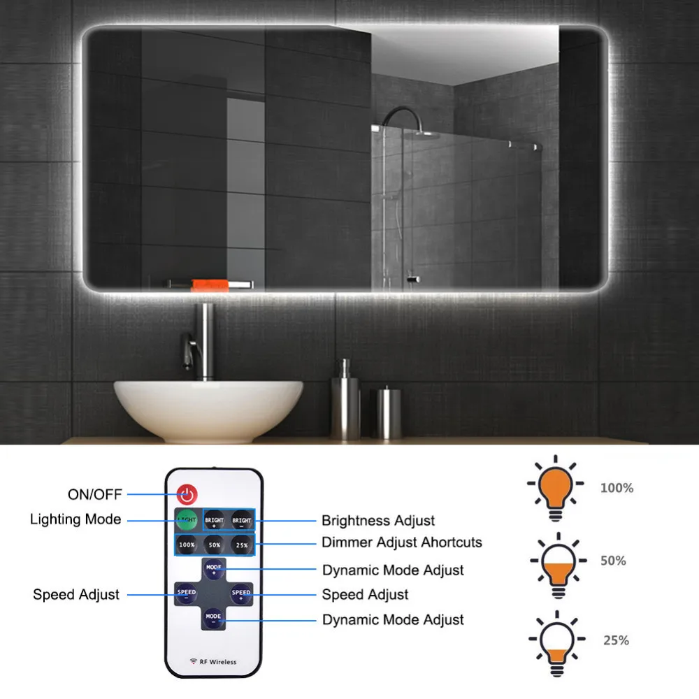 60 светодиодов макияж переднее зеркало светильник комплект с регулируемой яркостью RF беспроводной пульт дистанционного управления ванная комната настенный светильник полоса светильник для зеркала ing