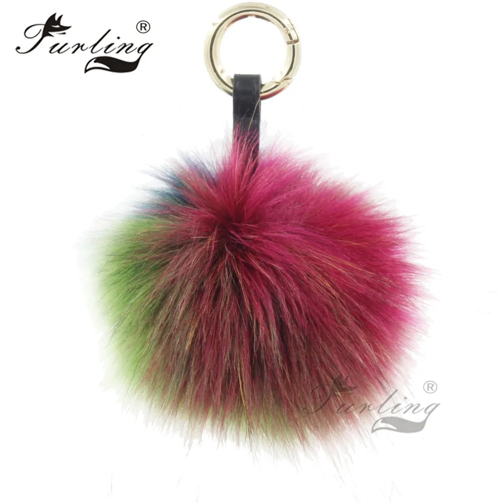 

Furling 1PC Multicolor Faux Fox Fur Pompom Ball Leather Key Ring Gold Keychain Pendant Holder Bag Charms Accessories Gift