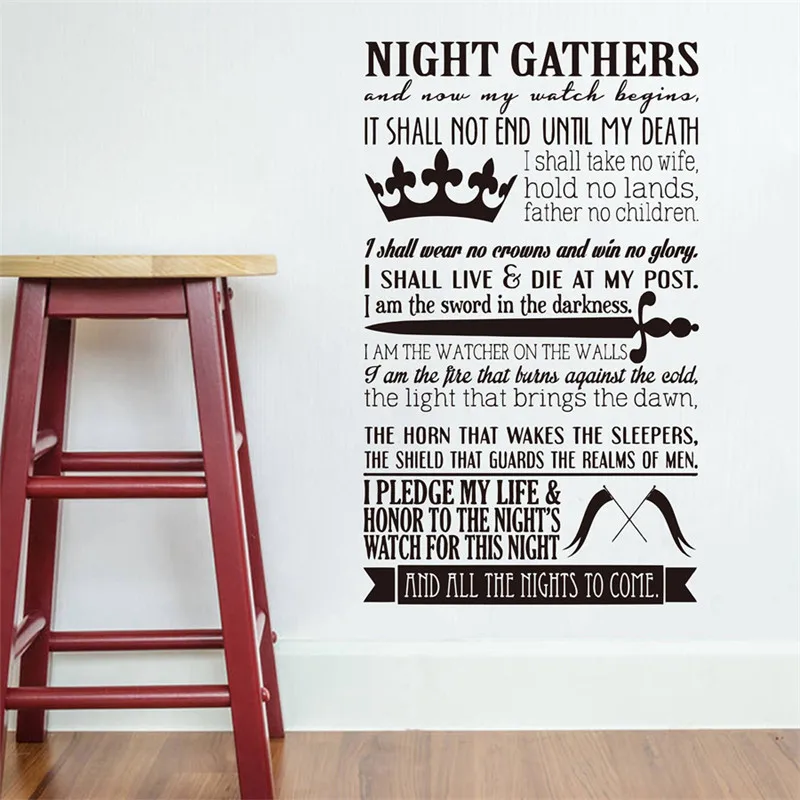 

Game of thrones wall decor - A Song of Ice and Fire - Night's Watch Oath Vinyl Wall Decal Sticker