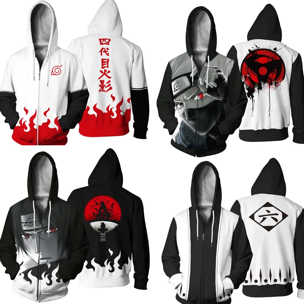 

US/EU Size Naruto Zipper Hoodies Sweatshirt 3D Printed Fashion Men Spring Hooded Jacket Coat