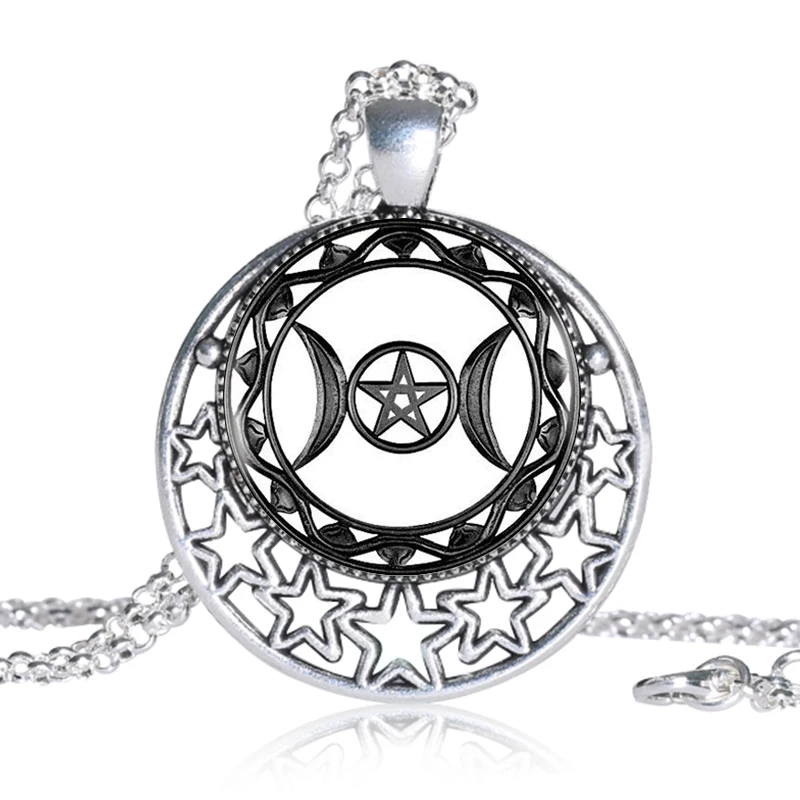 Triple Moon Goddess Pendant Black White Triple Moon Goddess Necklace