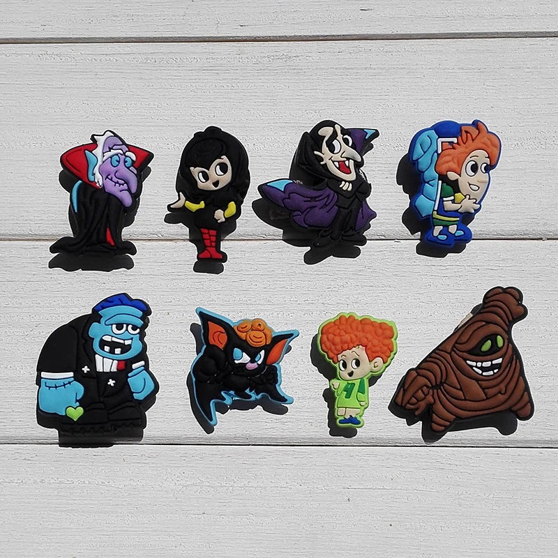 

8PCS Hotel Transylvania PVC Shoe Charms Ornaments for Wristbands Croc Decoractions for Shoe Bracelets with holes Kids Favors