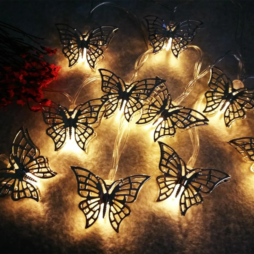 Iron Art Butterfly LED Light String Fairy Holiday Lamp Battery Box Christmas Party Wedding