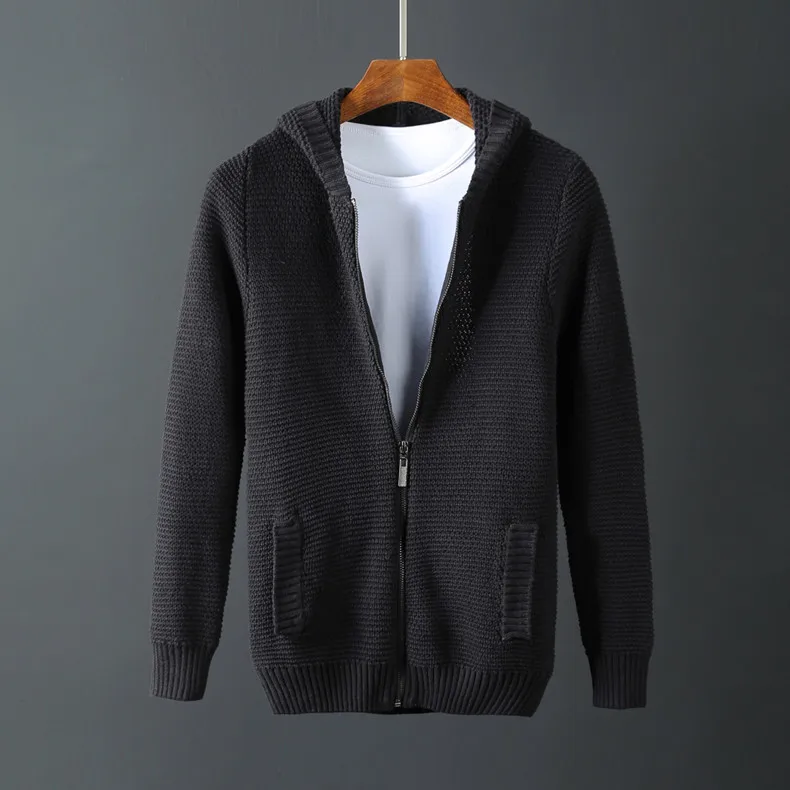 

new Male Coat Cotton Knitted Sweater Cardigan Computer Knitted Fashion Zipper casual with hood high quality plus size M -6XL