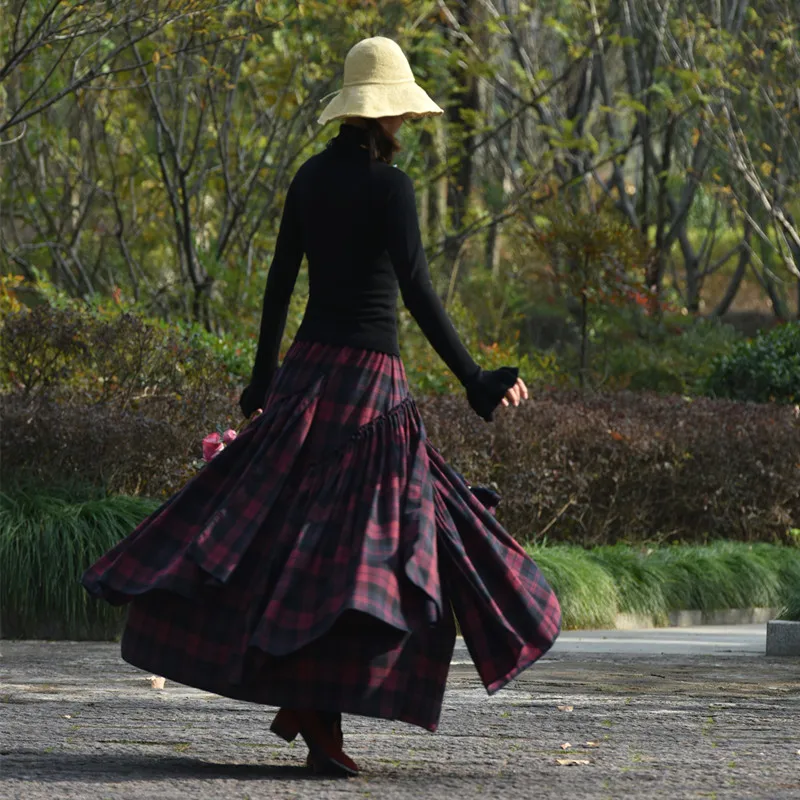 Gratis Verzending 2019 Nieuwe Plaid Lange Maxi A-lijn Elastische Taille Vrouwen Herfst En Winter Katoen Plus Size S-2XL Dikke Warme rokken Gratis Verzending 2019 Nieuwe Plaid Lange Maxi A-lijn Elastische Taille Vrouwen Herfst En Winter Katoen Plus Size S-2XL Dikke Warme rokken