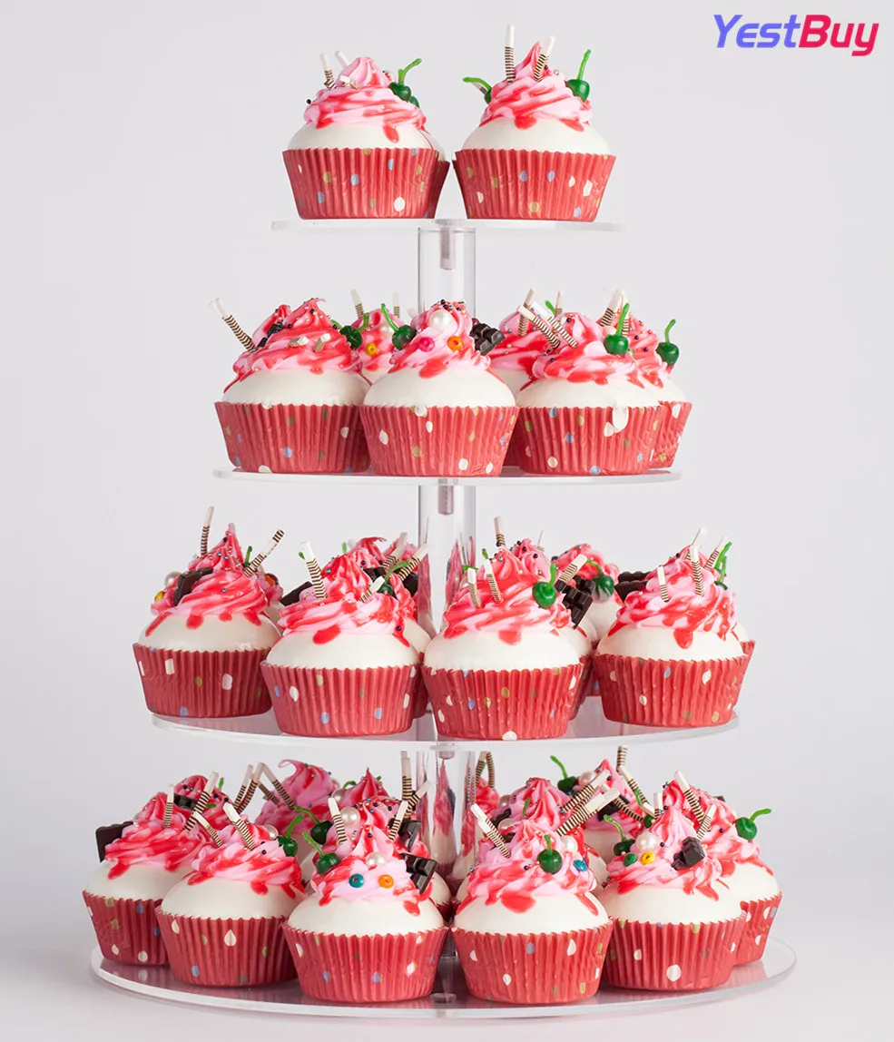 

YestBuy 4 Tier Maypole Round Clear Wedding Party Tree Tower Acrylic Cupcake Display Stand (4 Tier (10cm gap))(12.8" Inches)