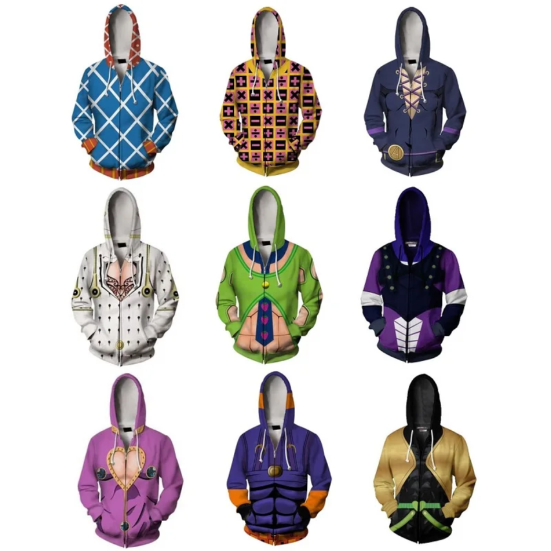

JOJO'S BIZARRE ADVENTURE Hoodie JOJO Cosplay Hoodies Zip Hooded Jacket 3D Printed Coat Sportswear Sweatshirts S-5XL