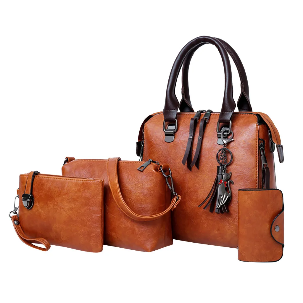 

4Pcs Women Pattern Leather Handbag Composite bag Crossbody Bag Messenger Bag Card Package