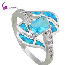 Distinctive Brand designer Blue Cubic Zirconia Women’s rings Blue Fire Opal Silver jewelry size 5 6 7 8 9 10 R596