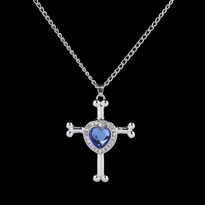 

Blue Crystal Inlay Heart On Cross Cremation Jewelry Ashes Pendants for Pet/Human Keepsake Memorial Urn Necklace