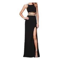 White /black Golden Edge 2 pcs Separate Woman Dress Celebty Party Sexy Bandage Dress O-neck Sexy Split Maxi Dresses Long