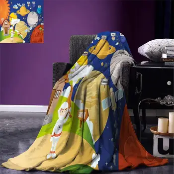 

Blanket Cartoon Style Planet System and Astronaut in Outer Space Galactic Adventure Warm Microfiber Blanket