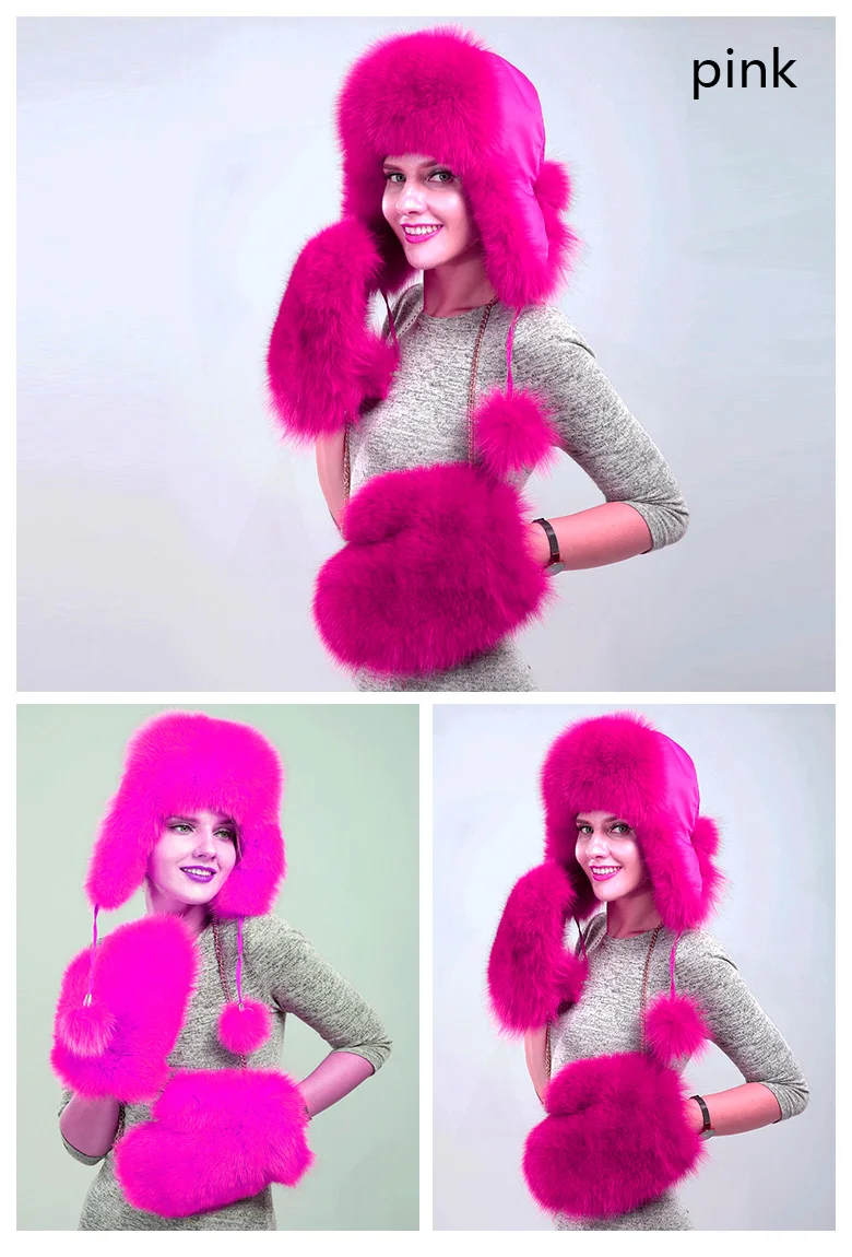 NGSG бренд для женщин Сплошной лисий мех шапка Прихватки для мангала Комплект зимний комплект Женский Многоцветный бомбер ушк