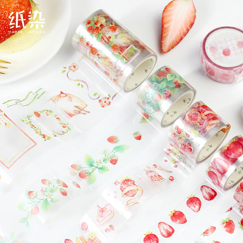 

Come to some strawberry series PET Tape Transparent Washi Masking Tape Stickers Scrapbooking Stationery Decorative Tape