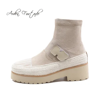 

Arden Furtado 2018 spring autumn genuine leather square heels Stretch ankle boots big size 42 casual slip on fashion matin boots