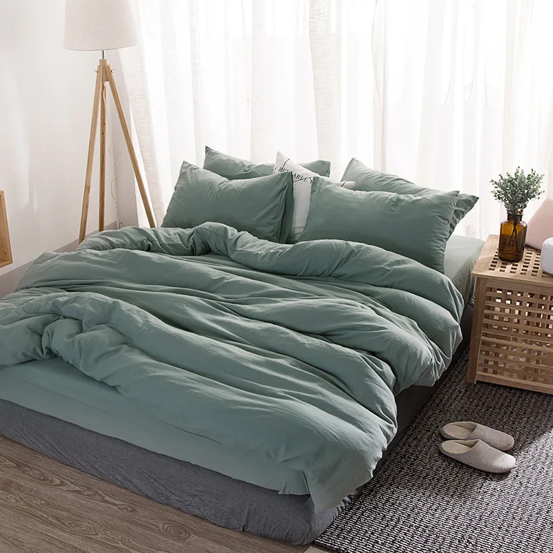 Washed Cotton Bedding Set Solid Duvet Cover Set Soft Grey