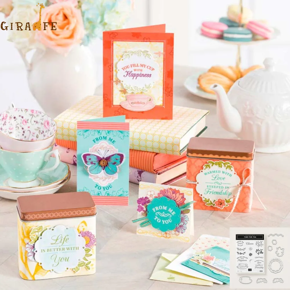 

Time For Tea Metal cutting dies and stamps For Scrapbooking Embossing Decorative Crafts DIY Paper Cards Stamps and DIES New 2019
