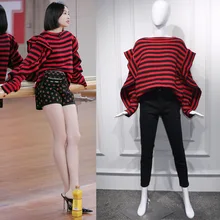 Star Song Qi Weibo The Same Red-black Striped Long-sleeved Undercoat Woman In 2019 Pullovers Fashion Sweater Women Star Song Qi Weibo The Same Red-black Striped Long-sleeved Undercoat Woman In 2019 Pullovers Fashion Sweater Women