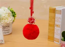 CCOR NEW Rabbit Fur Fluffy keychain Crystal Flower adjustable chain keychain car bag accessories 1pcs MQ0054