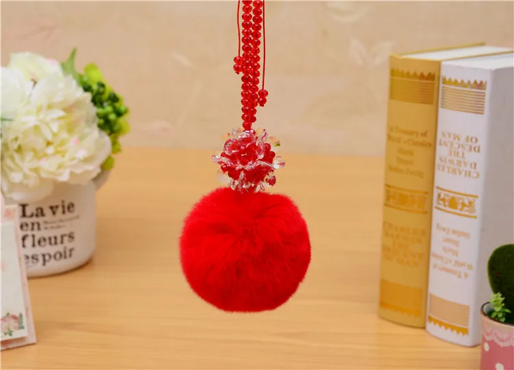 CCOR NEW Rabbit Fur Fluffy keychain Crystal Flower adjustable chain keychain car font b bag b