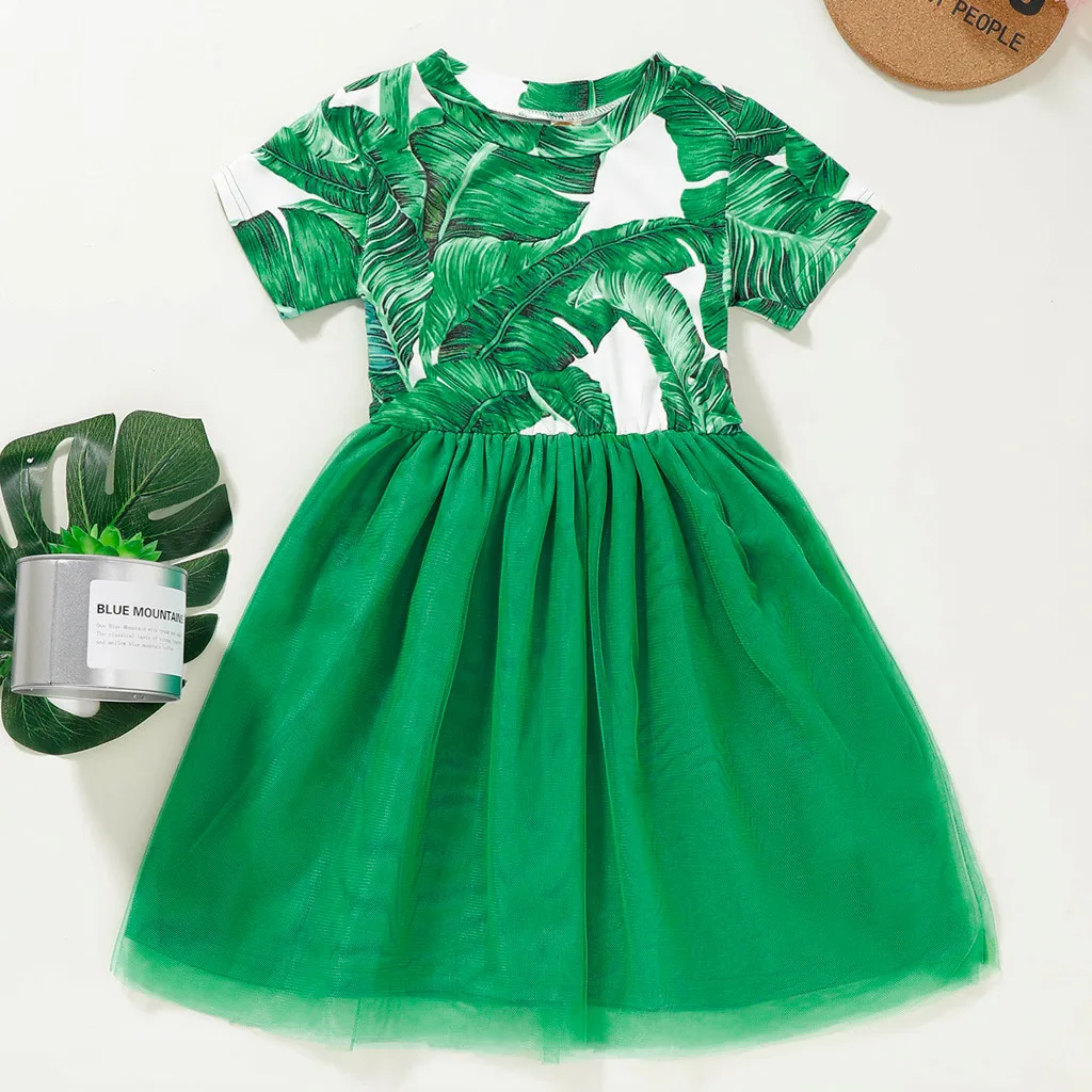 

Summer Children Girls Dress 2019 Plants Print Party Short Sleeve Tutu Girl Dresses For Toddler Kids Clothes 6M to 5 Years