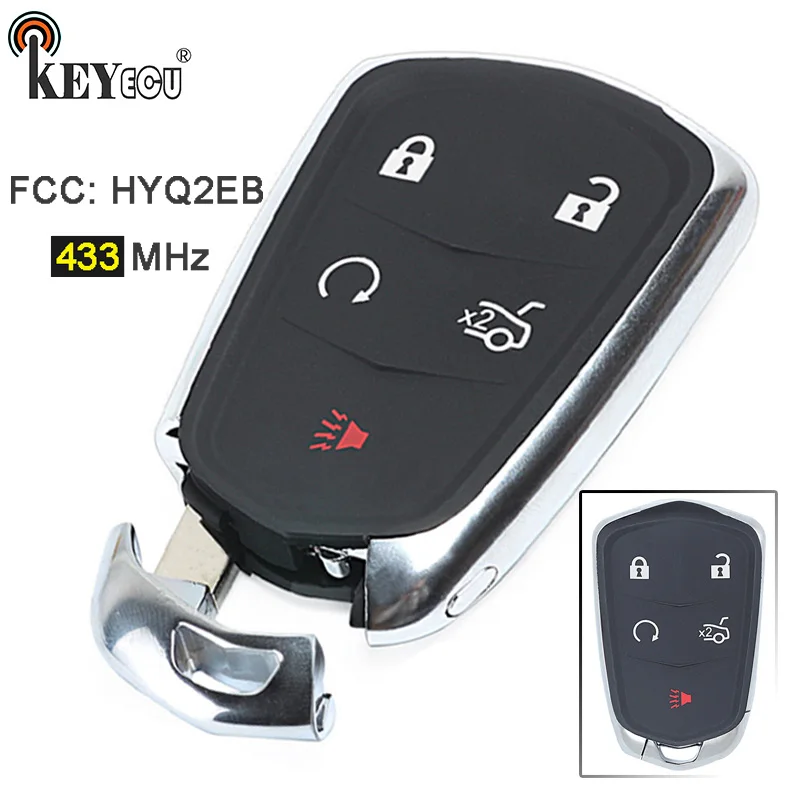 

KEYECU 433MHz FCC ID: HYQ2EB Keyless Entry Smart Remote Key 4+1 5 Button Remote Key Fob for Cadillac XT5 2017